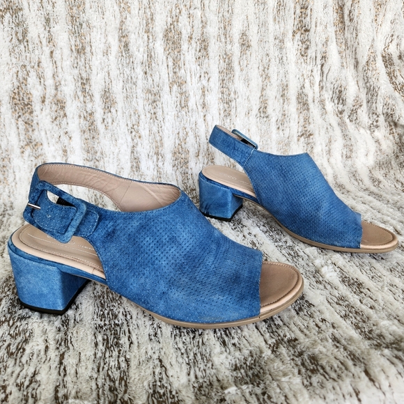 Ecco Danish Design "Shape 35" Block Slingback Sandal Blue Leather Women's Size 8 - Picture 9 of 14
